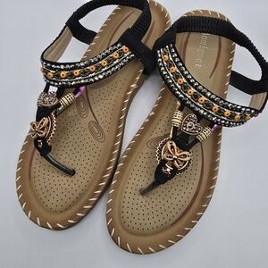 Aomigoct Women's Black and Gold Embellished Sandals Size 9 EU 42